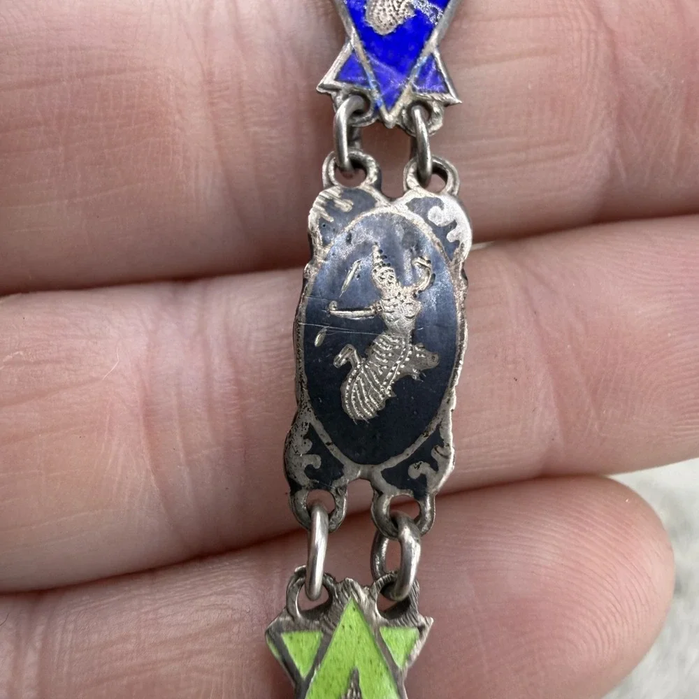 Vintage Siam Sterling Silver Bracelet Multicolor Enamel 6.5" - Picture 9 of 11